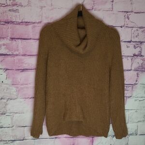 J. CREW POINT SUR RIBBED COWL TURTLENECK BROWN WOOL MOHAIR XS OVERSIZED